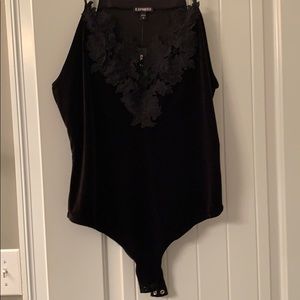 New express black velvet and lace body suit size L